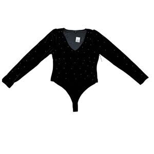 IRIS Black Velour with Pearls Women's Bodysuit New with Tags